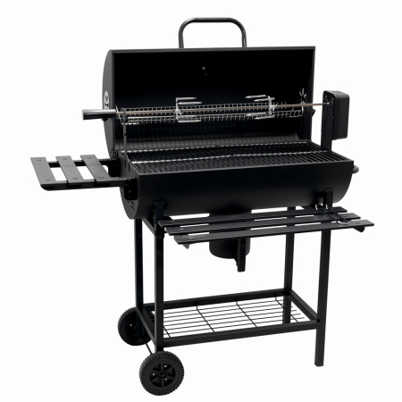 Pentru Casa si Camping - Gratar pe carbuni KLUGMEISTER KY1813D, material otel, cu capac si roti deplasare, cu rotisor, suprafata gatire 71x35 cm