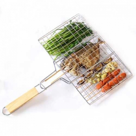 Gratar pentru Peste si Carne, Flippy, Suprafata Utila 32x19 cm, Otel Inoxidabil, cu Maner, Portabil, Argintiu [3]