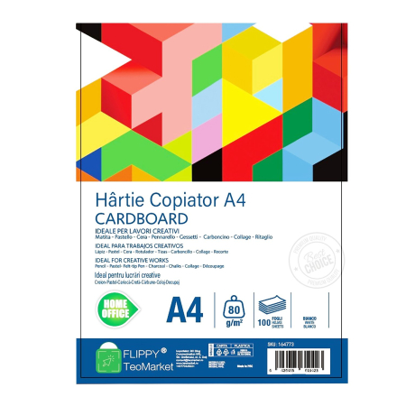 Articole si accesorii birou - Hartie Copiator A4 Mutual Trust Cardboard, Flippy, 80 g/mp, 100 coli/top, 210 x 297 mm, Hartie Multifunctionala pentru Printare, Copiere si Proiecte Creative