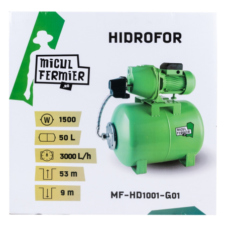 Hidrofor Micul Fermier 1.5 kW, debit maxim 3000l/h, inaltime maxima de pompare 53m, corp pompa fonta, butelie 50L [1]