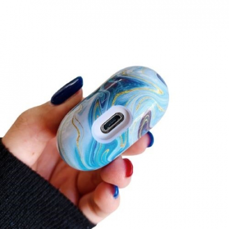 Husa AirPods cu Inel Prindere Marble Albastru [3]