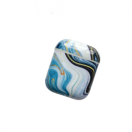 Husa AirPods cu Inel Prindere Marble Albastru [4]