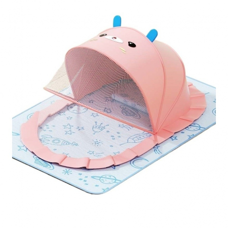 Jucarii, Copii & Bebe - Husa Anti-Tantari, Flippy, Pliabila, Protectie 360 Grade, Parasolar, 0-1 An, 60 x 55 x 5 cm, Roz