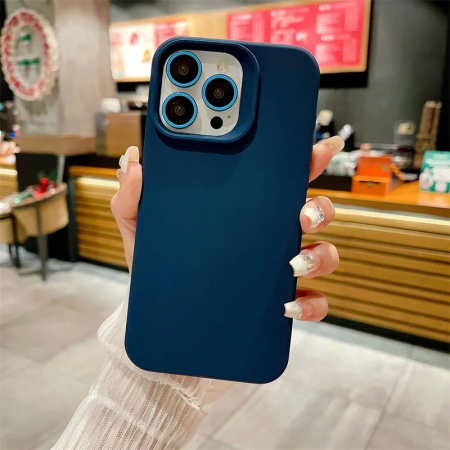 Husa Apple iPhone 13, Flippy, din Silicon Lichid, Interior din Microfibra, Lentile Fosforescente de Protectie Camera, Anti Amprenta, Rezistenta la Socuri, Albastru Marin [5]