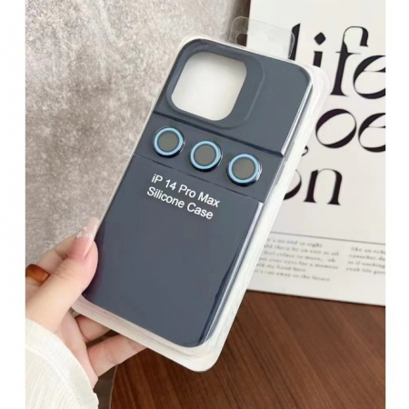 Husa Apple iPhone 14 Pro Max, Flippy, din Silicon Lichid, Interior din Microfibra, Lentile Fosforescente de Protectie Camera, Anti Amprenta, Rezistenta la Socuri, Albastru Marin [3]