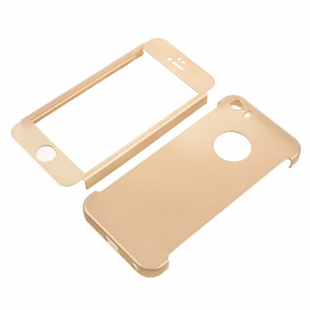 Husa Apple iPhone 5/5S/SE Full Cover 360 Auriu + Folie de protectie [3]