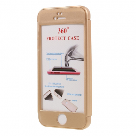 Husa Apple iPhone 5/5S/SE Full Cover 360 Auriu + Folie de protectie [5]