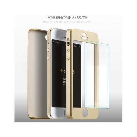 Husa Apple iPhone 5/5S/SE IPAKY Full Cover 360 Auriu cu Folie Cadou [2]