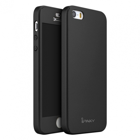 Husa Apple iPhone 5/5S/SE IPAKY Full Cover 360 Negru + Folie Cadou [2]