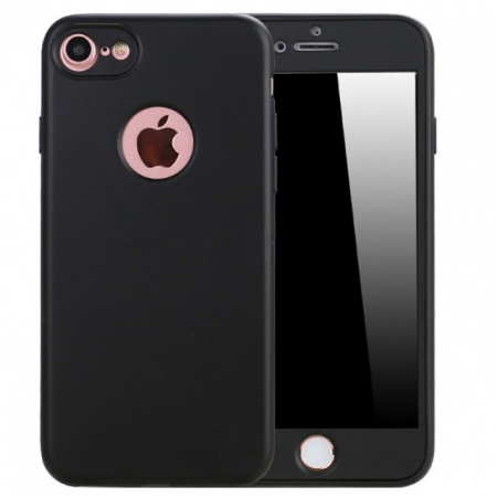 Husa Apple iPhone 7 Full Silicone 360 Negru + Folie de protectie [2]