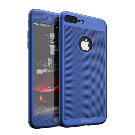 Huse de telefoane - Husa Apple iPhone 7 Plus IPAKY Full Cover 360 Air cu Gauri Albastru + Folie Sticla
