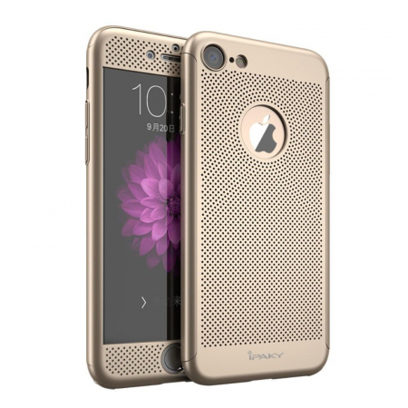 Husa Apple iPhone 7 Plus IPAKY Full Cover 360 Air cu Gauri Auriu + Folie Sticla [0]