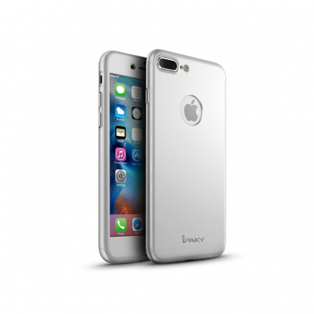 Husa Apple iPhone 7 Plus IPAKY Full Cover 360 Argintiu + Folie Cadou [2]