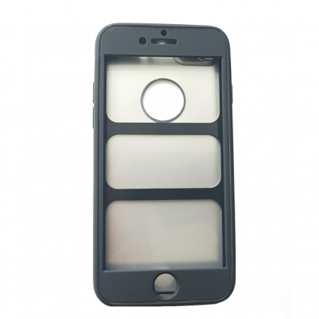 Husa Apple iPhone 8 Full Silicone 360 Negru + Folie de protectie [2]