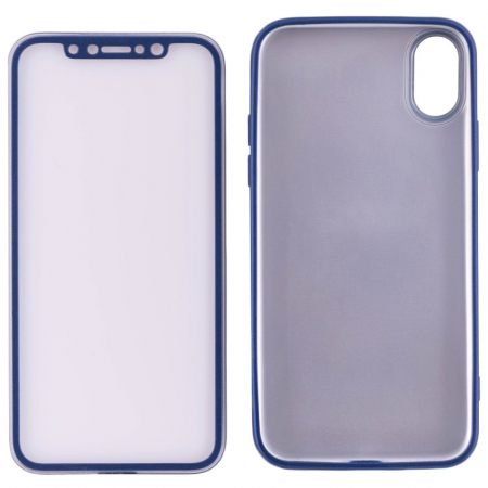 Husa Apple iPhone X Full Silicone 360 Albastru + Folie de protectie [2]