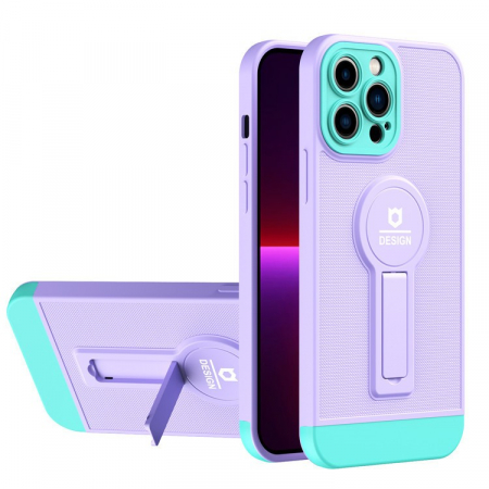 GSM - Husa Armor Design cu Stand pentru Apple iPhone 14 Pro Max Mov/Albastru, Suport Auto Magnetic, Protectie Antisoc, Flippy