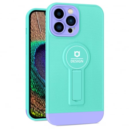 GSM - Husa Armor Design cu Stand pentru iPhone 12, Blue/Mov, Suport Auto Magnetic, Wireless Charge, Protectie Antisoc, Flippy