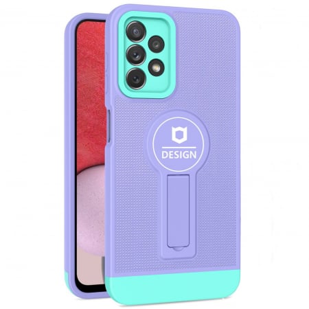 GSM - Husa Armor Design cu Stand pentru iPhone 13, Mov/Albastru, Suport Auto Magnetic, Wireless Charge, Protectie Antisoc, Flippy