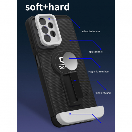 Husa Armor Design cu Stand pentru iPhone 13, Negru/Alb, Suport Auto Magnetic, Wireless Charge, Protectie Antisoc, Flippy [5]