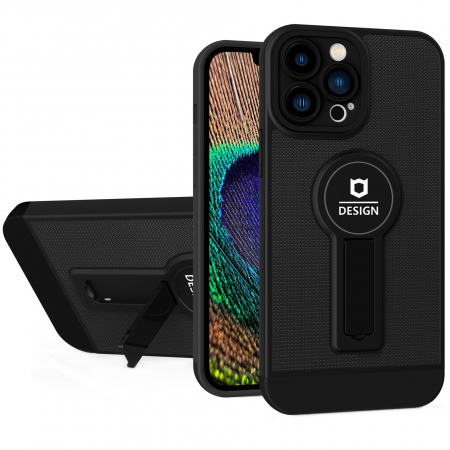 Lichidare Husa Armor Design cu Stand pentru iPhone 13 Pro, Negru, Suport Auto Magnetic, Wireless Charge, Protectie Antisoc, Flippy [1]