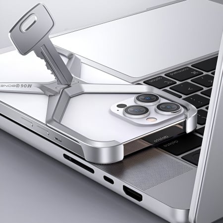 Husa Armor X Compatibila cu iPhone 15 Pro Max, Flippy, Aliaj de Aluminiu, Antisoc, Antizgarieturi, Impermeabila, Margini cu 2 Straturi, Aderent, Montare Usoara, Surubelnita Inclusa, Gri Metalizat [8]