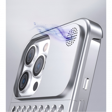 Husa Aromaterapia Compatibila cu iPhone 15 Pro Max, Flippy, Antisoc, Antizgariere, Protectie Camera si Supraincalzire, din Aliaj de Aluminiu, Argintiu [5]