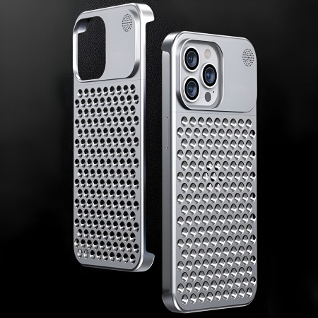 Husa Aromaterapia Compatibila cu iPhone 15 Pro Max, Flippy, Antisoc, Antizgariere, Protectie Camera si Supraincalzire, din Aliaj de Aluminiu, Argintiu [2]