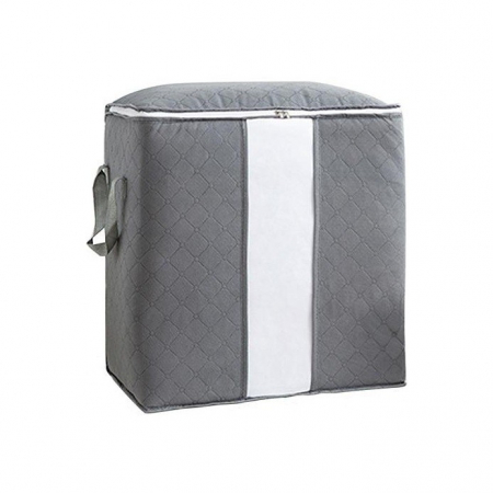 Organizatoare imbracaminte si incaltaminte - Husa de Depozitare, Flippy, Intrebuintare Multipla, Pliabila, cu Fermoar Bidirectional si Fereastra Laterala Transparenta, Lavabila, 50x48x28 cm, Gri