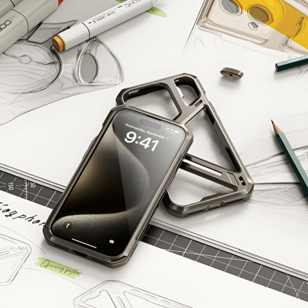 Husa de Protectie Armor Metal Compatibila cu iPhone 15 Pro, Flippy, Antizgariere, Antisoc, Protectie Supraincalzire, Gri Metalizat [7]