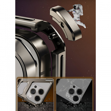 Husa de Protectie Armor Metal Compatibila cu iPhone 15 Pro, Flippy, Antizgariere, Antisoc, Protectie Supraincalzire, Gri Metalizat [8]