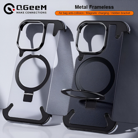 Husa de Protectie Compatibil cu iPhone 15 Pro, Flippy, Incarcare Wireless, Tehnologie Magsafe, Inel Magnetic Rotativ 360 cu Functie de Suport, Rama Metalica, Carcasa din Piele, Negru [5]