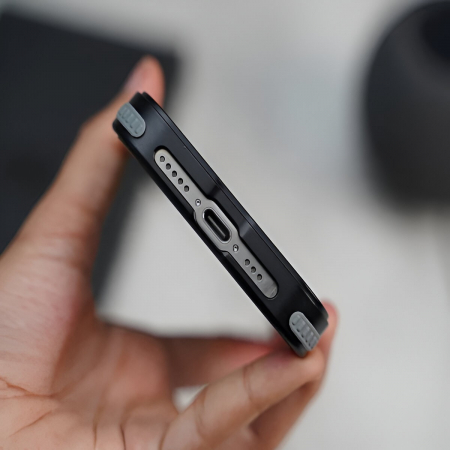 Husa de Protectie Compatibil cu iPhone 15 Pro, Flippy, Incarcare Wireless, Tehnologie Magsafe, Inel Magnetic Rotativ 360 cu Functie de Suport, Rama Metalica, Carcasa din Piele, Negru [7]