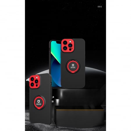 Husa de protectie Eagle eye pentru Apple iPhone 14 Pro, Rezistenta la socuri, Protectie camera, Cu inel de prindere magnetic rosu, Flippy, Negru [3]