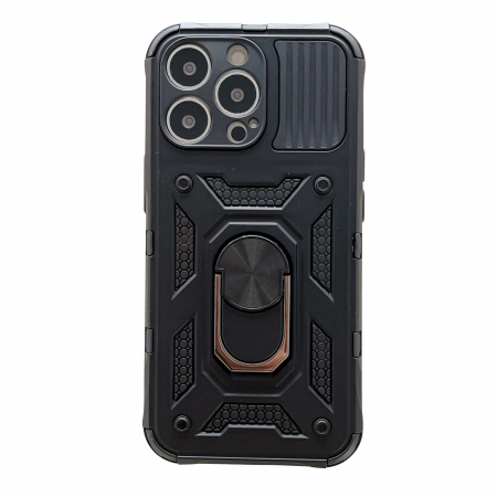 GSM - Husa de protectie, Flippy, compatibila cu Apple iPhone 13 Pro Defender Model 4 cu suport,Negru