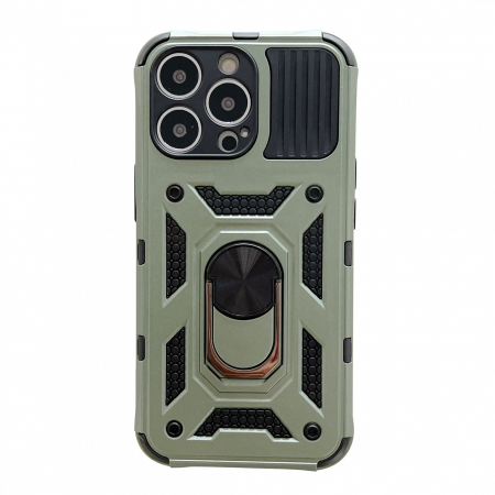 GSM - Husa de protectie Flippy compatibila cu Apple iPhone 13 Pro Defender Model 4 cu suport,Verde