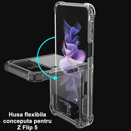 Husa de protectie Flippy compatibila cu Samsung Z Flip 5, MagSafe Blister, gaura mare camera, transparenta [2]