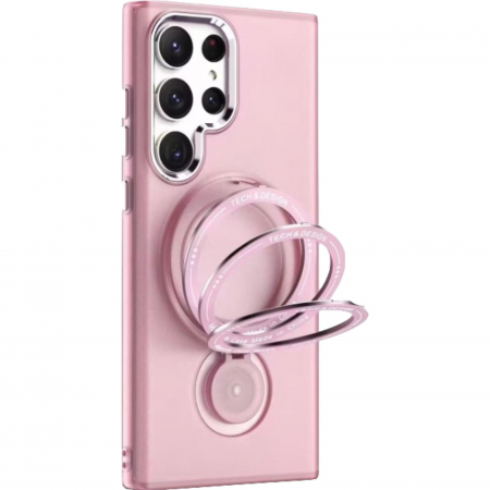 GSM - Husa de protectie Flippy, cu incarcare Wireless, Tehnologie Magsafe, TPU, Inel magnetic rotativ cu functie de suport, pentru Samsung Galaxy S23 , Rose Gold