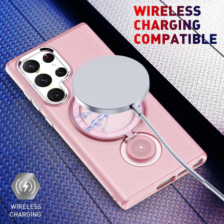 Husa de protectie Flippy, cu incarcare Wireless, Tehnologie Magsafe, TPU, Inel magnetic rotativ cu functie de suport, pentru Samsung Galaxy S23 Ultra , Rose Gold [2]