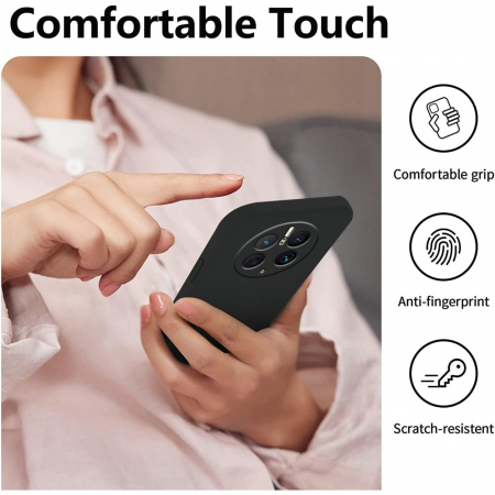 Husa de Protectie, Flippy, pentru Huawei Mate 50 Pro, Liquid Silicone, cu Microfibra pe Interior, Protectie Antisoc, Compatibil Incarcare Wireless, Negru [12]