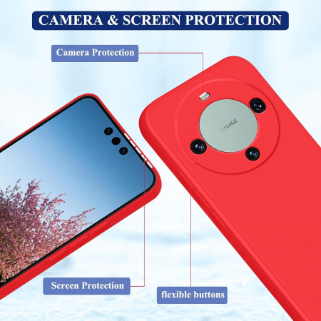 Husa de Protectie, Flippy, pentru Huawei Mate 60 Pro, Liquid Silicone, cu Microfibra pe Interior, Protectie Antisoc, Compatibil Incarcare Wireless, Rosu [5]