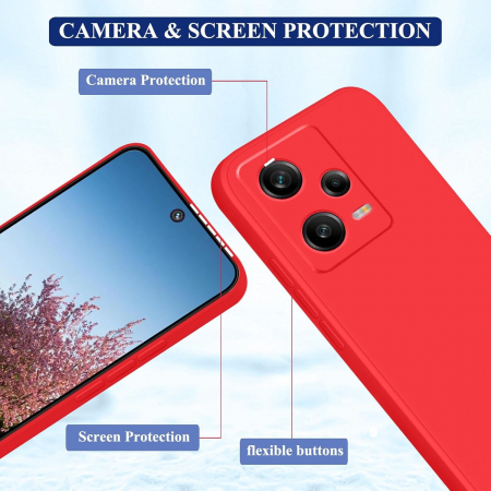Husa de Protectie, Flippy, pentru Xiaomi Redmi Note 12 Pro 5G, Liquid Silicone, cu Microfibra pe Interior, Protectie Antisoc, Compatibil Incarcare Wireless, Rosu Camellia [5]