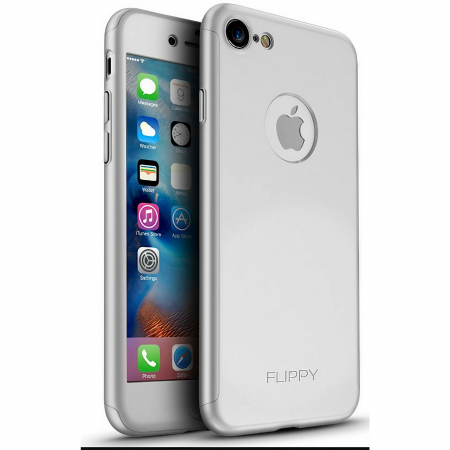 Husa de protectie Flippy Premium Full Cover 360 pentru Apple iPhone 7 Argintiu cu Folie sticla inclusa [2]