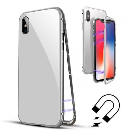 GSM - Husa de protectie Magnetic 360 pentru Apple iPhone X, Argintiu