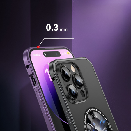 Husa de Protectie MagSafe Compatibila cu iPhone 15 Pro Max, Flippy, Carcasa din Metal, Incarcare Wireless, Acoperire Completa, Protectie Camera, Antisoc, Antizgariere, Antialunecare, Negru Metalizat [6]