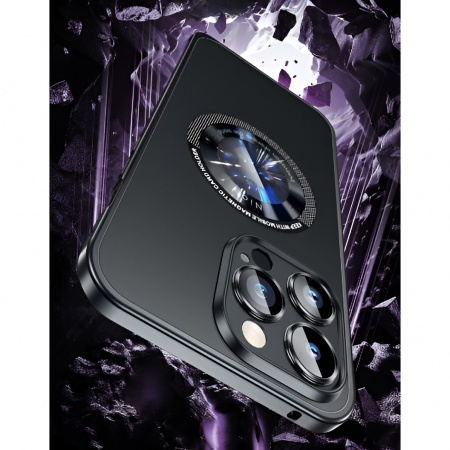 Husa de Protectie MagSafe Compatibila cu iPhone 15 Pro Max, Flippy, Carcasa din Metal, Incarcare Wireless, Acoperire Completa, Protectie Camera, Antisoc, Antizgariere, Antialunecare, Negru Metalizat [3]