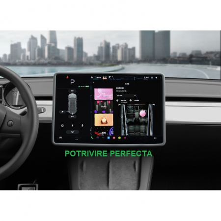 Husa de Protectie Margini Ecran Frontal Tesla, Flipp, Compatibil cu Tesla Model 3/Y, din TPE, Gri [5]