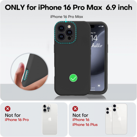 Husa de Protectie Matte TPU, Flippy, pentru Apple iPhone 16 Pro Max, Protectie Camera, Antisoc, Antizgariere, Antialunecare, Acoperire Completa, Negru [4]