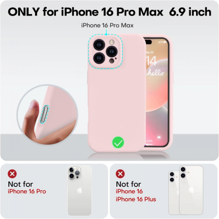 Husa de Protectie Matte TPU, Flippy, pentru Apple iPhone 16 Pro Max, Protectie Camera, Antisoc, Antizgariere, Antialunecare, Acoperire Completa, Roz [5]
