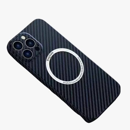 GSM - Husa de protectie pentru iPhone 14 Plus, Flippy, Magnetica, MagSafe, Carbon Fiber Protectie Antisoc, Albastru