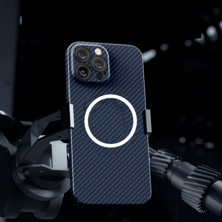 Husa de protectie pentru iPhone 14 Pro Max, Flippy, Magnetica, MagSafe, Carbon Fiber Protectie Antisoc, Albastru [3]